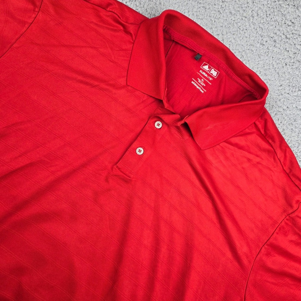 Adidas Golf Mens Climalite Polo Shirt XL Red‎ Striped Short Sleeve
